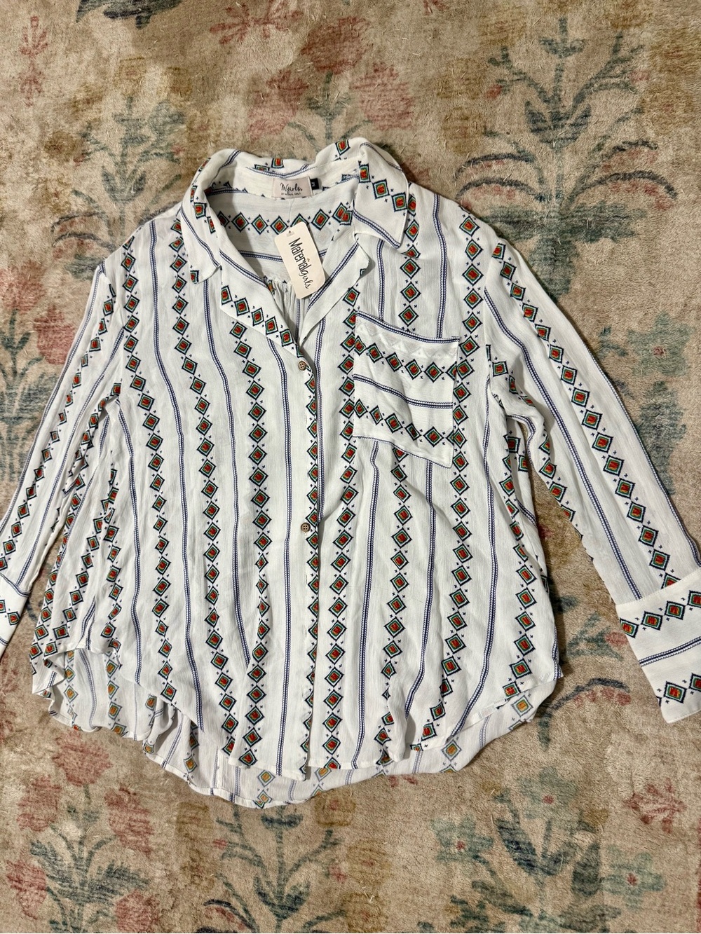 NWT Material Girls Geometric Print Button Down Blouse Women’s Size Medium